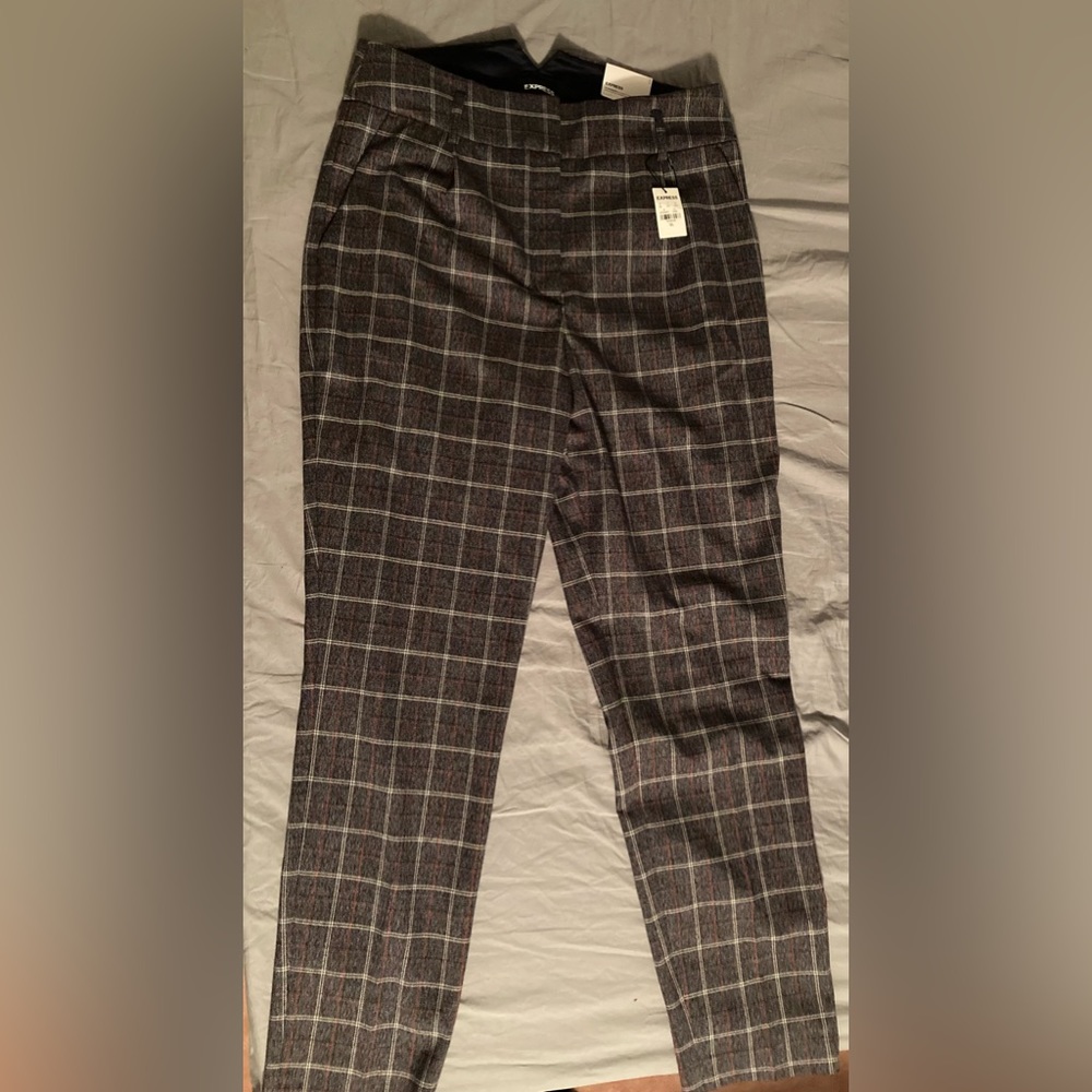 Express High Rise Ankle Stretch Plaid Dress Pants